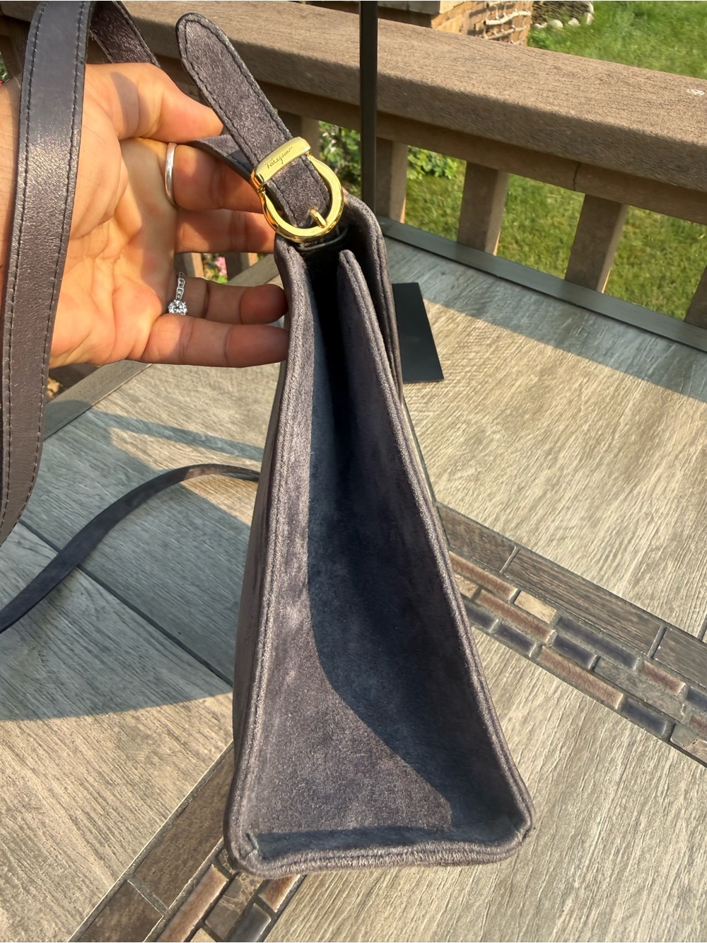 EUC Salvatore Ferragamo Vintage Suede 1980's Luxury Taupe Crossbody Bag - Picture 5 of 14